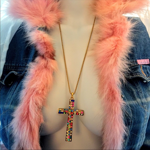 Multi Colored Rhinestone Covered Cross - Picture 3 of 4